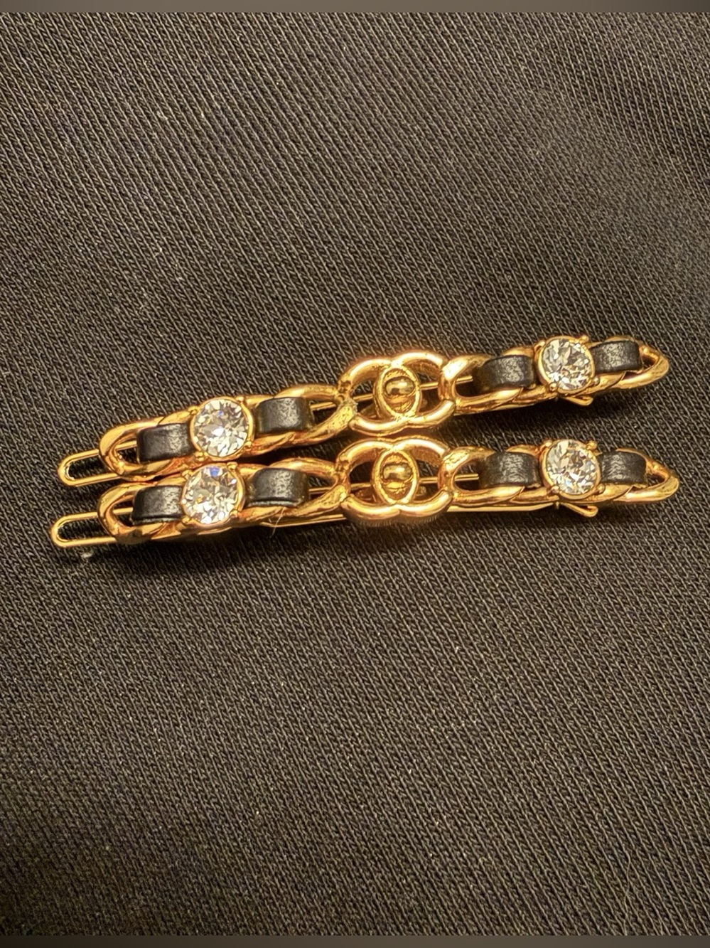 Crystal and Leather Chain Hair Barrette Clip NEW